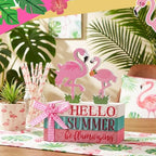 Geelin 4 Pcs Pink Flamingo Table Decoration Wooden Book Stack Signs - Image 5