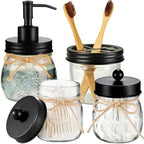 Amolliar Glass Mason Jar Bathroom Accessories Set 4 Pcs (Black) by Amolliar
