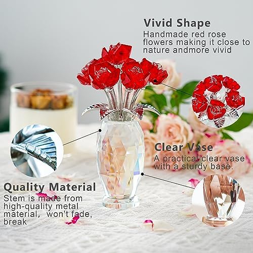 Handmade Red Crystal Glass Rose Figurine with Base Table Centerpiece Decor - Image 3