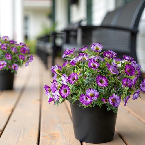 Dark Purple Artificial Morning Glory Flowers for Outdoor Planters, Premium UV Resistant Silk Faux Flowers for Porch, Hanging Basket & Window Box, Elegant Garden Decor, No Pot, 13.3 Inch, 4 Bundles - Image 3