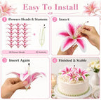 18 Pack Pink and white Large Fake Lilies Heads with Realistic Stamens - Image 6