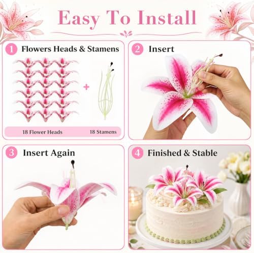 18 Pack Pink and white Large Fake Lilies Heads with Realistic Stamens - Image 6