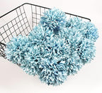Tinsow 12PCS Artificial Ball Chrysanthemum Faux Flowers Bouquet Light Blue - Image 6