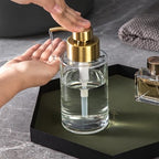 Enra Glass Soap Dispenser, Clear Bottle Gold Pump Liquid Hand Soap - Image 4