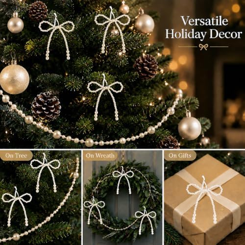 DIYDEC 25PCS Preal 4.5IN Christmas Bow Ornaments String Garland Decor - Image 6