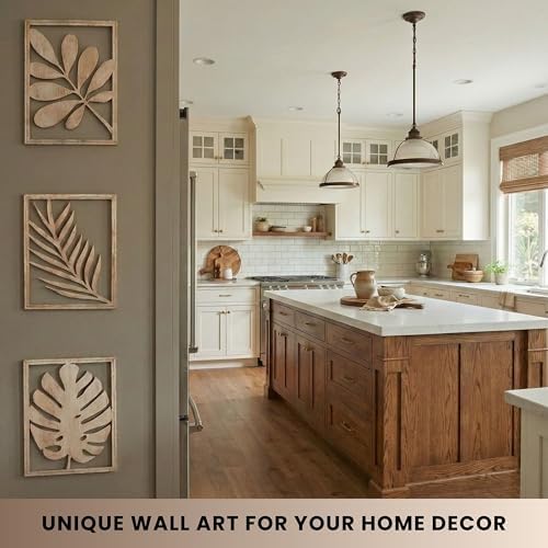 qmmp Modern Wooden Wall Sculptures - Set of 3 - Home Decor Accent - Large Wall Art for Living Room, Bedroom, Office - Easy Installation (Oak, Medium - Tree Leaves) - Image 3