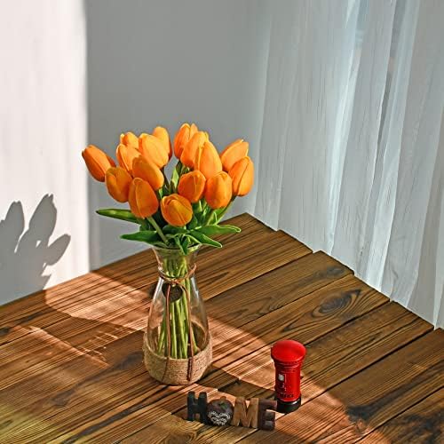 ONLY ART Artificial Burnt Orange Tulips 20 Pcs – 13.5 Inch PU Faux Flowers with Bendable Stems for Home Décor, Wedding Centerpieces, DIY Floral Arrangements, New Year and Valentine's Day - Image 6