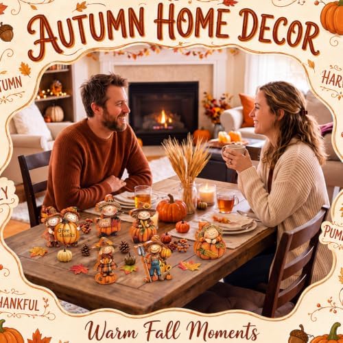 Vicenpal 6 Pcs Fall Thanksgiving Decoration Wooden Scarecrow Pumpkin Decor - Image 5