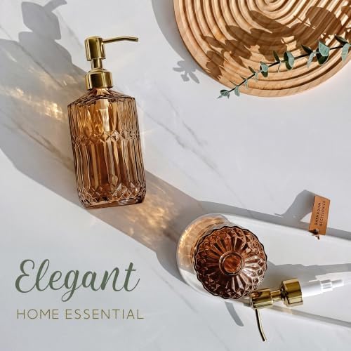 JASAI 18Oz Amber Glass Soap Dispenser with Gold RustProof Pump for Bathroom - Image 6
