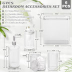 Clear Bathroom Accessories Set, 3.5 Gal Trash Can with Lid, Glass Bathroom Set Include Soap Dispenser, Toothbrush Holder, Tumbler, Qtip Holders, Cute Bathroom Sink Set, Vintage Bathroom Decor - Image 2