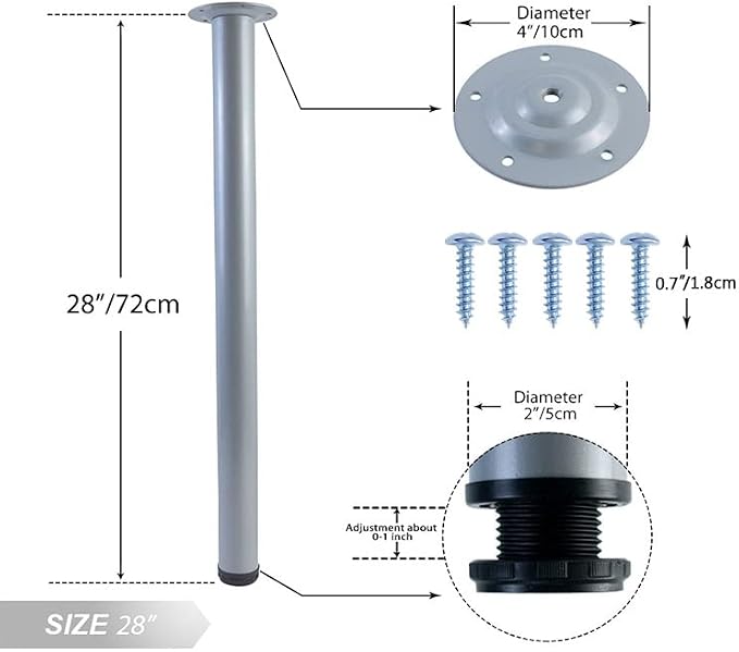 QLLY 28 inch Adjustable Metal Desk Legs, Heavy Duty Furniture Table Legs - Image 2