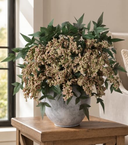 Faux Plants Indoor 3 Pcs 35 Inch Artificial Nandina Berry Stem for Vase Realistic Faux Berry Spray for Wedding Holiday Seasonal Farmhouse Mantel Harvest DIY Home Decor(Green) - Image 7