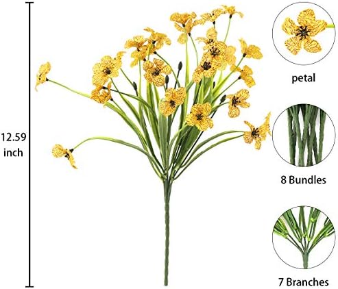 Outdoor Artificial Fake Flowers Plants - 24 Bundles Outside Artificial Violet Plastic Faux Flowers Outdoor Shrubs for Indoor Outside Decor(Yellow) - Image 6