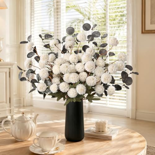 12 Pcs Realistic Fall Flowers Fake Mums with Vase, Full Silk Pompon Bulk - Image 7