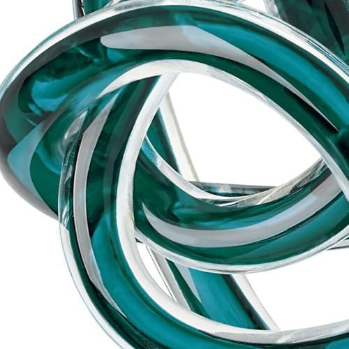 Torre & Tagus Orbit Hand Blown Glass Infinity Knot Sculpture - 3 Inch Glass Art Teal Knot Decor Ball for Home Decor, Small Centerpiece Table Decoration for Home Interior (Clear Teal) - Image 4