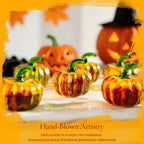6 Pcs Mini Blown Glass Pumpkin Figurines Thanksgiving Fall Halloween Decor - Image 2