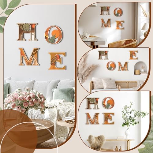 Honoson 4 Pcs Orange Boho Wall Art Decor Aesthetic Wood Home Letters Sign Hanging Orange Abstract Wall Art Rustic Farmhouse Geometric Sun Moon Leaves for Decorative Living Room Kitchen Bedroom - Image 5