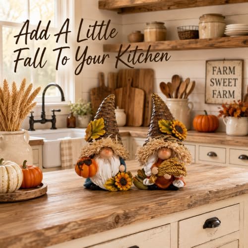 Hodao Thanksgiving Decor Harvest Elf Figurines with Pumpkin Sunflower - Image 5