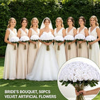 Coferset 50pcs Velvet Artificial Roses Flowers in Bulk,White - Image 2