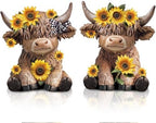 Wesiti 2 Pcs Highland Cow Figurines, Sunflower Resin Statue Desktop Decor by Wesiti