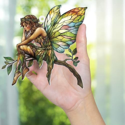 Stained Glass Fairy Ornament – Acrylic Suncatcher Window Hanging, Woodland Fantasy Decor, Christmas Tree Ornament 2026, Car Rearview Mirror Charm, Gift for Fairy Lovers, Women, Girls, Teachers(Sun-10) - Image 5