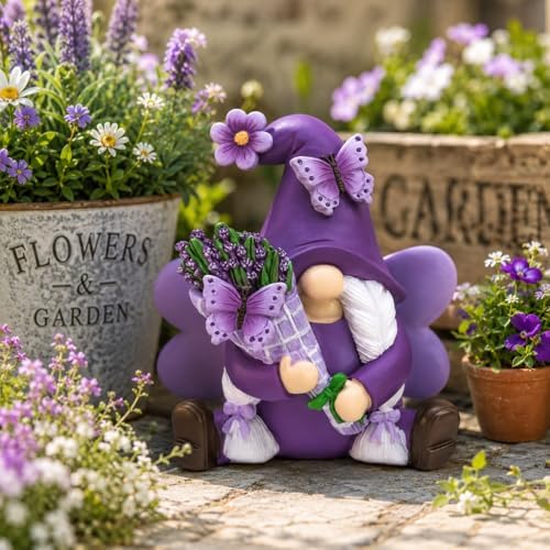 Lavender Gnome Fairy Garden Decor Purple Gifts for Women - Image 5