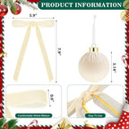 51 Pcs Christmas Velvet Ornaments 15 Pcs Christmas Tree Decor Balls 3.14" 36 Pcs Velvet Vintage Ribbon Bows 5/8" Wide 6 * 8" for Xmas Tree Hanging Decorations Home Indoor Decor (White) - Image 2