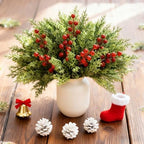 50 Pcs Christmas Artificial Pine Branches with Red Berry Stems - 10.5" Faux Greenery Norfolk Pine Fake Cedar Pine Needles Picks for Wreaths Craft DIY Garlands Home Decor - Image 4