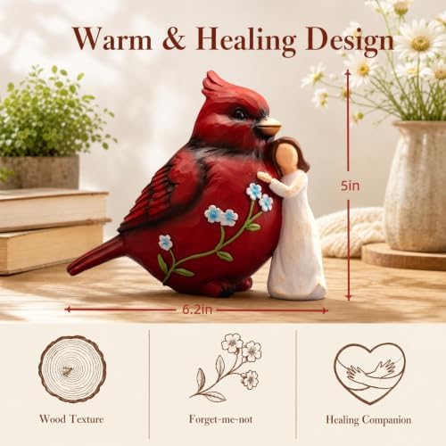 TOHLUCS Cardinal Bird Figurine with Angel, 5in Hand-Painted Resin - Image 3
