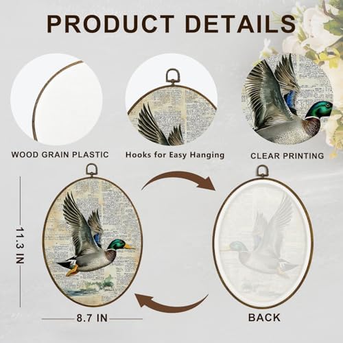 dvhdajed Vintage Mallard Duck Posters Oval Wall Art Decor, Mallard Duck Hunting Framed Canvas Art, Retro Antique Country Farm Animal Oval Wall Hanging Decor for Living Room Nursery Room,8.7x11.3 - Image 7