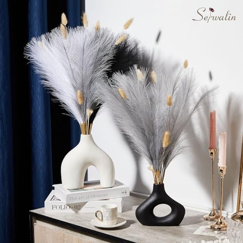 Serwalin 60PCS 17.7" Black White Gray Pampas Grass Decor for Vase Filler - Image 2