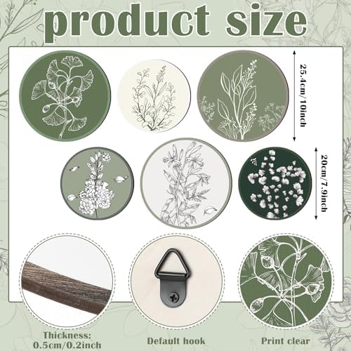 Barydat 6 Pcs Boho Wooden Plant Wall Art Decor,Greenery,8 Inch, 10 Inch - Image 2