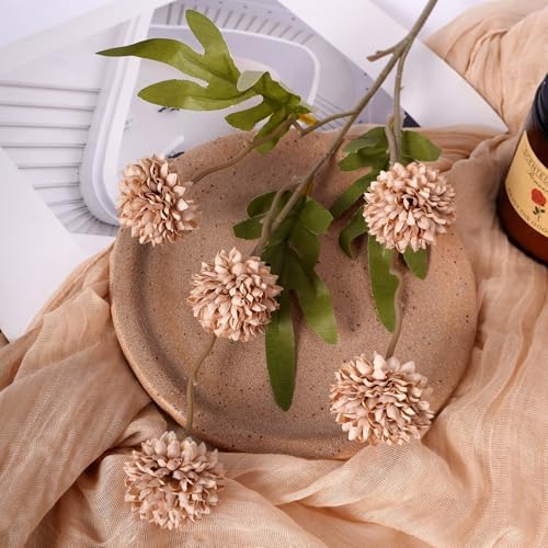 Mixed 10 Pcs Artificial Pompon Mum Set-8 Chrysanthemum & 2 Rose Red Daisy, Brown Silk Faux Flower for Vase Fall Floral Arrangements Wedding Centerpiece DIY Home Indoor Outdoor Decor (No Vase) - Image 4
