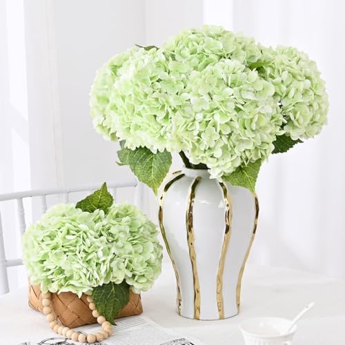 6Pcs Real Touch Hydrangea Artificial Flowers, 21" Fake Flowers, Light Green - Image 3