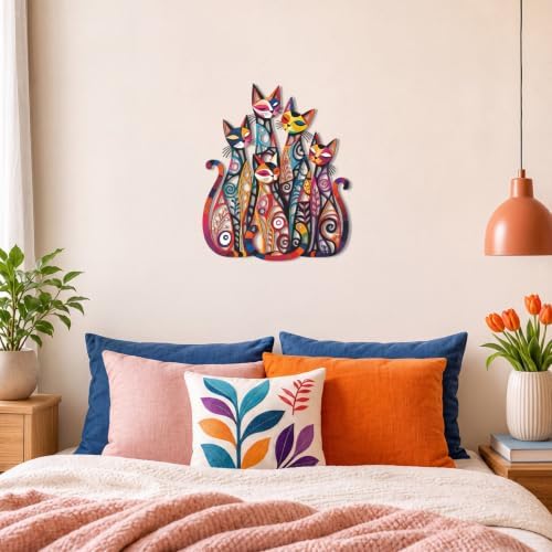 Wesiti Cat Wall Art Iron Sculpture 10.4 x 12.6 Inches Mid Century Muted - Image 5