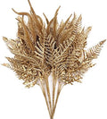 Artificial Golden Flowers Decoration, Plastic Grass Faux Boston Fake Fern Gold Leaves Simulation Setaria Bushes Home Indoor Outdoor Garden Wedding Hall Table Planter Filler DIY Christmas Decor 4 Pack by CATTREE