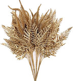 Artificial Golden Flowers Decoration, Plastic Grass Faux Boston Fake Fern Gold Leaves Simulation Setaria Bushes Home Indoor Outdoor Garden Wedding Hall Table Planter Filler DIY Christmas Decor 4 Pack by CATTREE