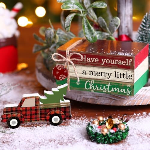 4 Pcs Christmas Tiered Tray Decor, Wooden Shelf Sign - Image 3
