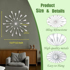 ZEXUIRU 3 Set Silver Starburst Wall Art for Home Decor Metal Bling Crystal Rhinestones Sunburst Wall Decor Sparkling Rhinestone Art Accent Silver - 13in - Image 4