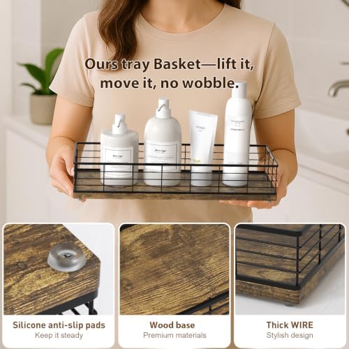 Toilet Paper Storage Basket, 16" Large Wood Toilet Paper Basket - Image 5