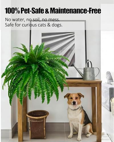GYERB 47" Large Artificial Boston Fern Plants for Outdoor Indoor, Fake Ferns for Front Porch Hanging, Faux Greenery Bushes for Home Garden Office Decor, Silk Fern with Realistic Fronds, 88 Branches - Image 3