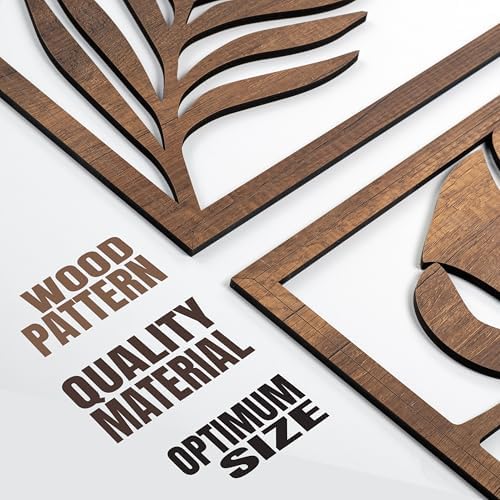 qmmp Modern Wooden Wall Sculptures - Set of 3 - Home Decor Accent - Large Wall Art for Living Room, Bedroom, Office - Easy Installation (Walnut, Medium - Tree Leaves) - Image 3