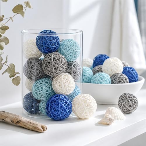 DomeStar 24PCS Blue Rattan Balls, Decorative Balls for Bowls by DOMESTAR