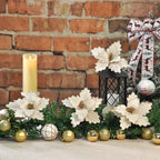 10 PCS Glitter Poinsettias, 8.7" Artificial Christmas Flowers, Cream White - Image 4