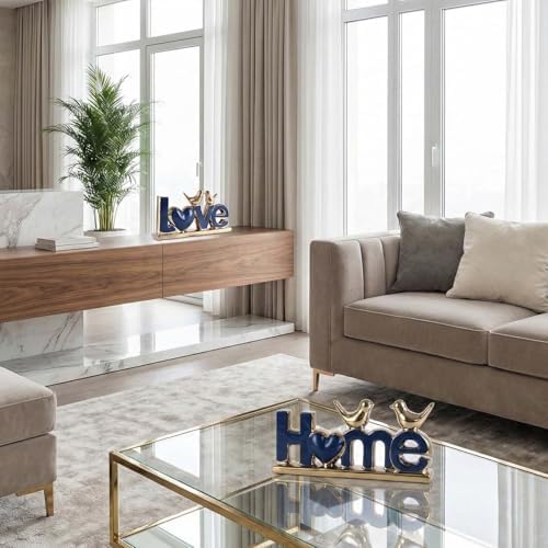 Love Sign Decor,Gold Room Decor Aesthetic, Knick Knack Shelf,Bird Decor, Boho Bookshelf,Abstract Statue,for Living Room,Bedroom, Contemporary Tv Stand Set of 2 (2, Gold Blue) - Image 4