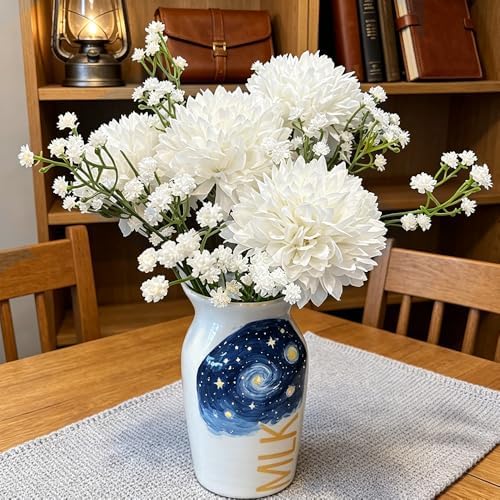 Tinsow 12PCS Artificial Ball Chrysanthemum Faux Flowers Bouquet White - Image 4