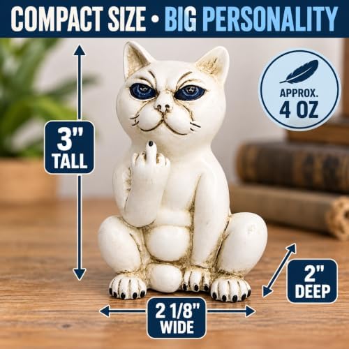 Top Brass Sassy White Cat Figurine – Funny Resin Home Desk Decor - Image 3