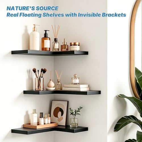 Floating Corner Shelves Wall Mounted with Invisible Brackets Set of 3 - Image 3