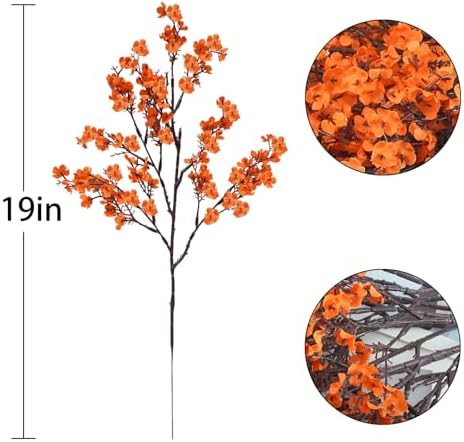 Uieke 30Pcs Artificial Fall Flowers Babys Breath Flower Bulk Fake Orange Silk Flowers Artificial Gypsophila Bouquet Floral for Home Festival Wedding Party Décor - Image 3
