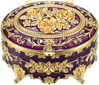 Hipiwe Vintage Oval Jewelry Storage Box Metal Trinket Organizer Purple by Hipiwe
